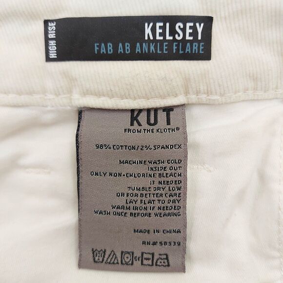 Kut from the Kloth Kelsey Corduroy Pants Womens 8 Ivory FAB AB Ankle Flare - Picture 10 of 12